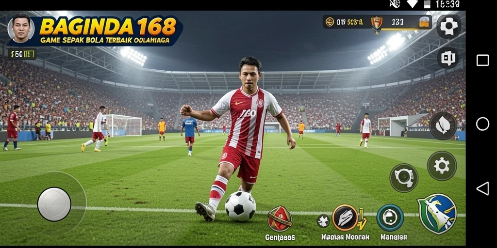 Screenshot gameplay BAGINDA168 menampilkan pertandingan sepak bola yang seru.