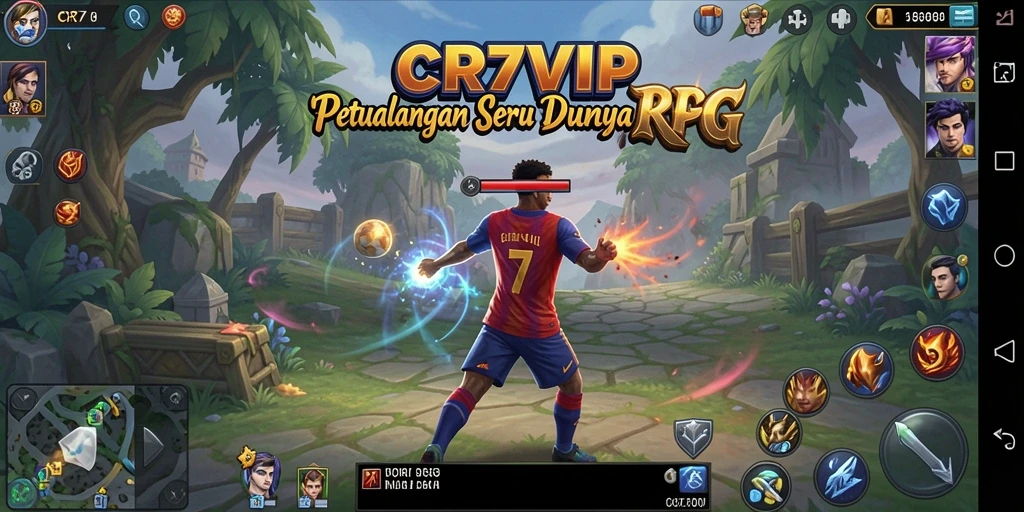 Tangkapan layar utama dari gameplay RPG CR7VIP yang menampilkan pertarungan seru.
