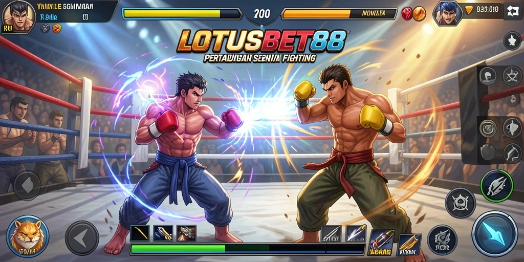 Gameplay LOTUSBET88 dengan pertarungan yang dinamis dan karakter beragam.