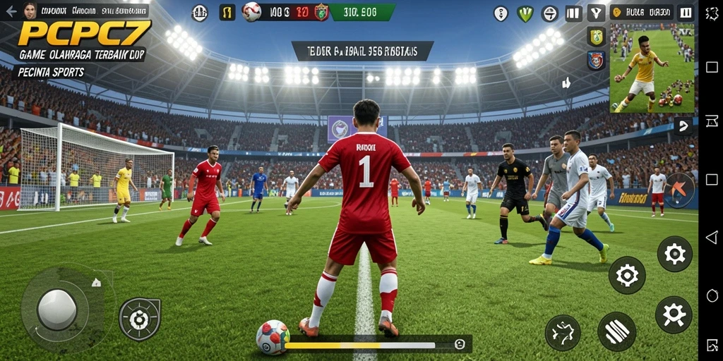 Screenshot gameplay PCPC7 yang menampilkan aksi olahraga yang intens.
